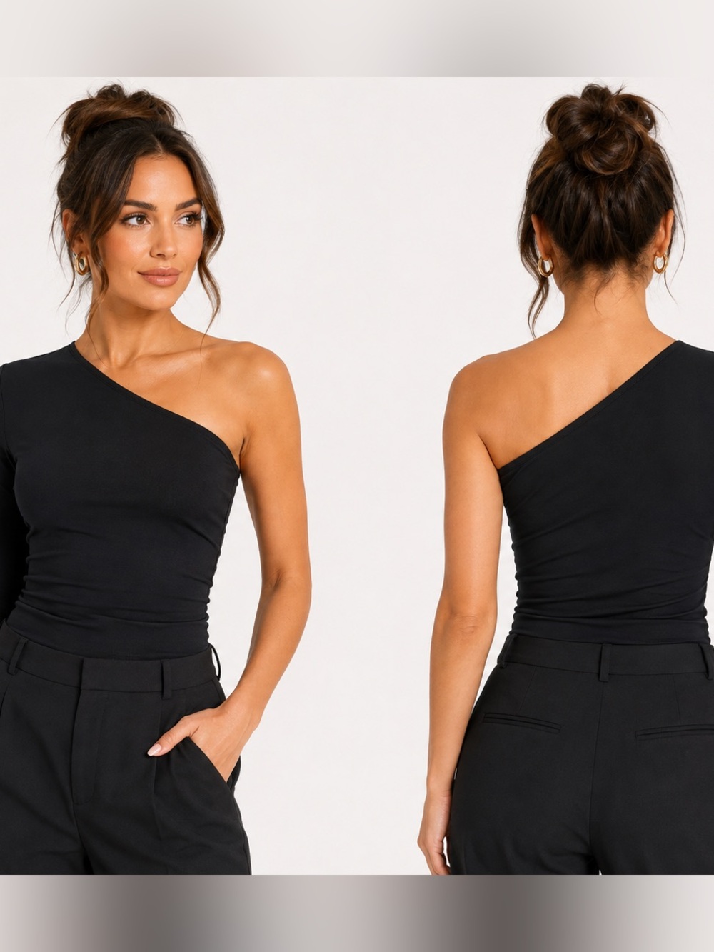 Helmut Lang Black One Shoulder Long Sleeve Top $2004